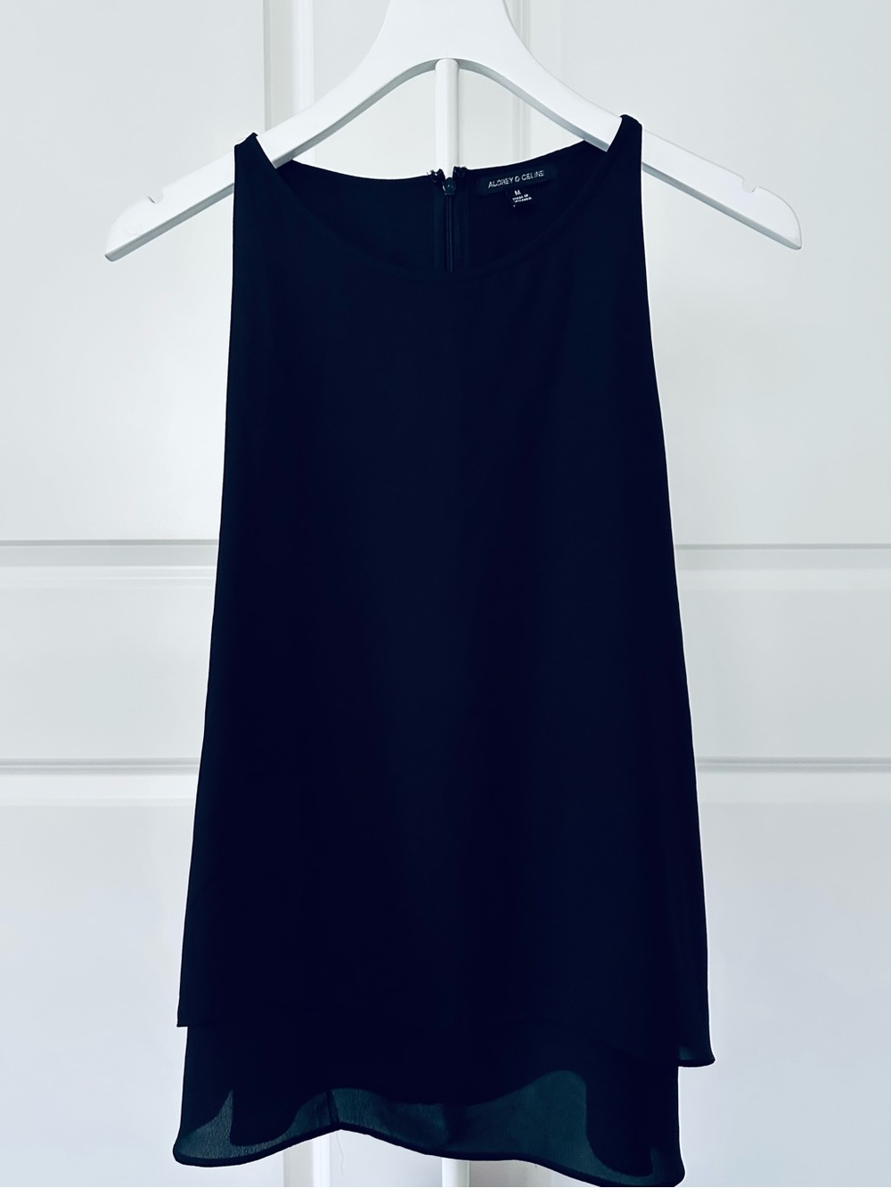 Women’s Audrey Celine Sleeveless Black Double-Layer Top Size M